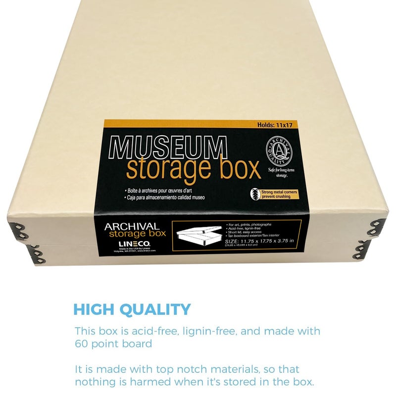 Lineco Museum Archival Storage Box, 11.75x17.75x3.75 in. Drop Front Design. Acid-Free with Metal Edge. Organize Photos, Pictures, Prints, Documents, Crafts, DIY. Tan, 1 Pack - Image 5